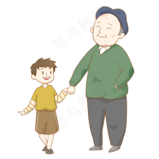 重阳节爷爷孙子祖孙情免抠PNG
