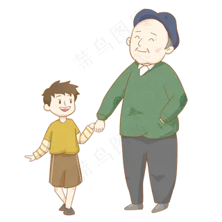 重阳节爷爷孙子祖孙情免抠PNG