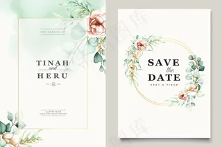 水彩桉树婚礼请柬模板