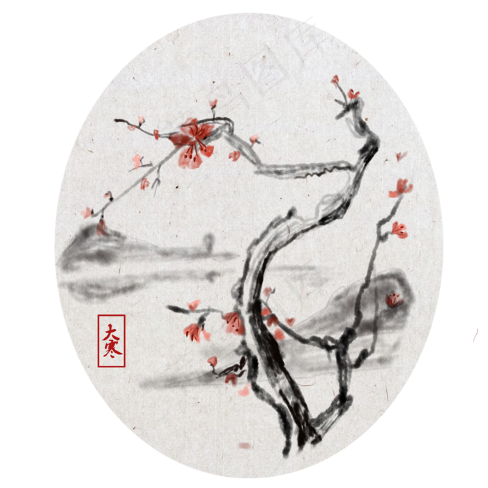 24节气水墨中国风大寒梅花(2000*2000px 300 dpi )psd模版下载