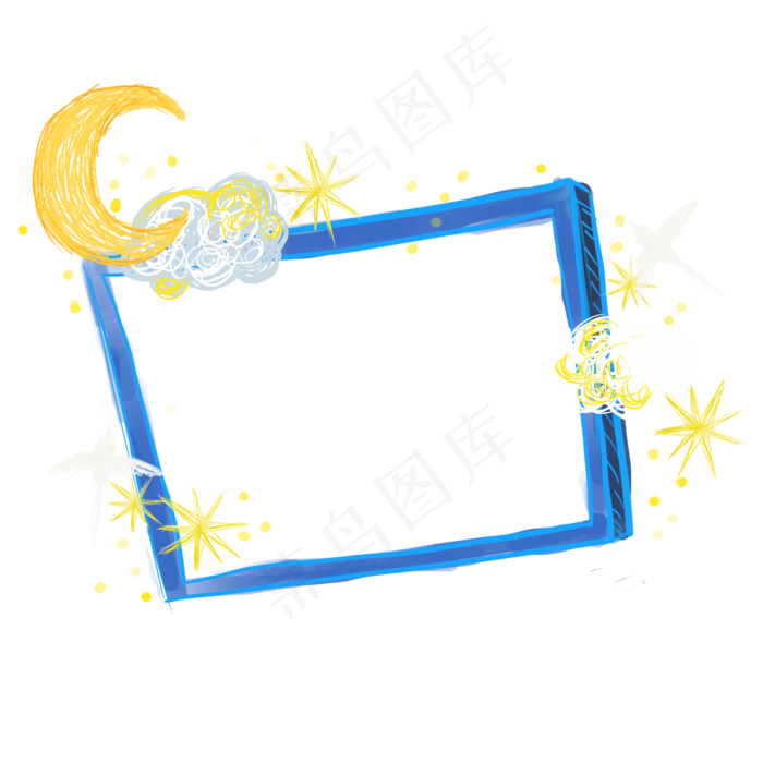 月亮星星线条荧光提示框