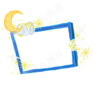 月亮星星线条荧光提示框