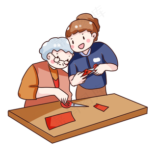 手绘卡通重阳节回家探望老人