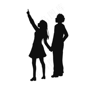 卡通情侣剪影PNG