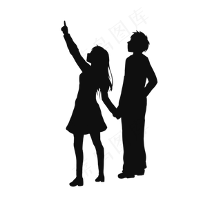 卡通情侣剪影PNG