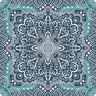 黑色背景上螺旋、漩涡、链条的无缝蓝色图案