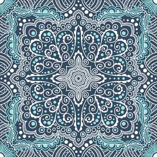 黑色背景上螺旋、漩涡、链条的无缝蓝色图案