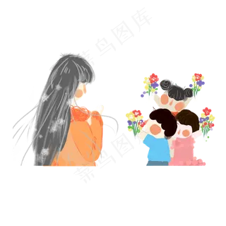 卡通手绘老师和拿鲜花的学生教师