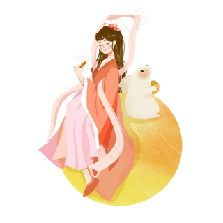 中秋嫦娥兔子吃月饼png素材