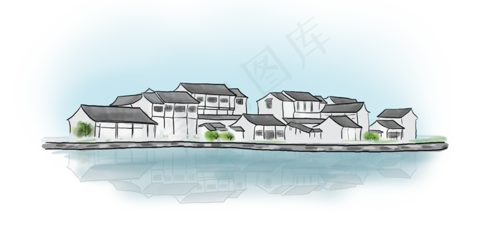 中国水墨手绘古镇(4798X2380(DPI:300))psd模版下载