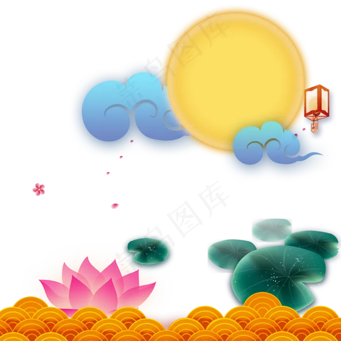 中秋节月亮荷花荷叶设计(2000X2000(DPI:300))psd模版下载