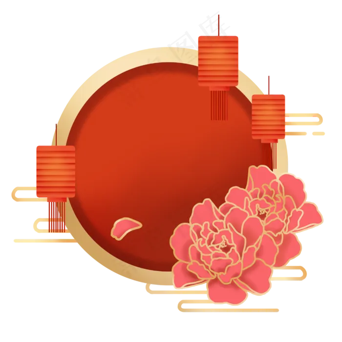 新年立体灯笼牡丹装饰(3000X3000(DPI:299))psd模版下载