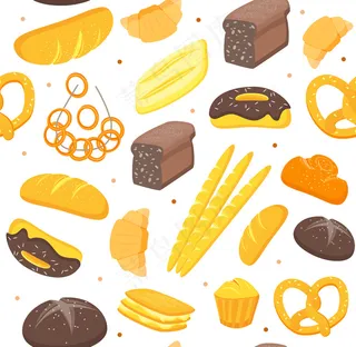 卡通色面包店背景图案可用于咖啡馆和餐厅的网页设计