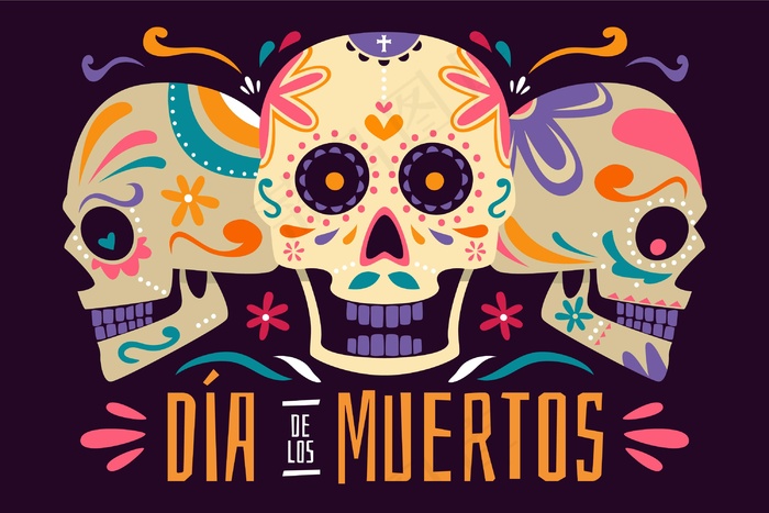 平面设计dia de muertos背景eps,ai矢量模版下载