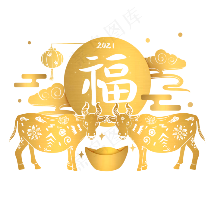 金色牛年剪纸(2048X2048(DPI:132))psd模版下载