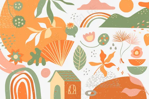 手绘抽象有机形状背景 手绘抽象有机形状背景