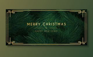 带有金色装饰的最小圣诞快乐横幅banner