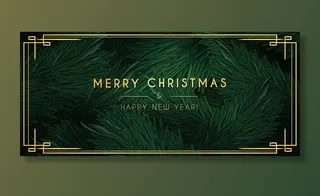 带有金色装饰的最小圣诞快乐横幅banner