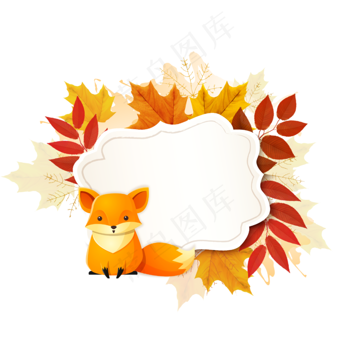 秋色卡通动物狐狸-枫叶边框