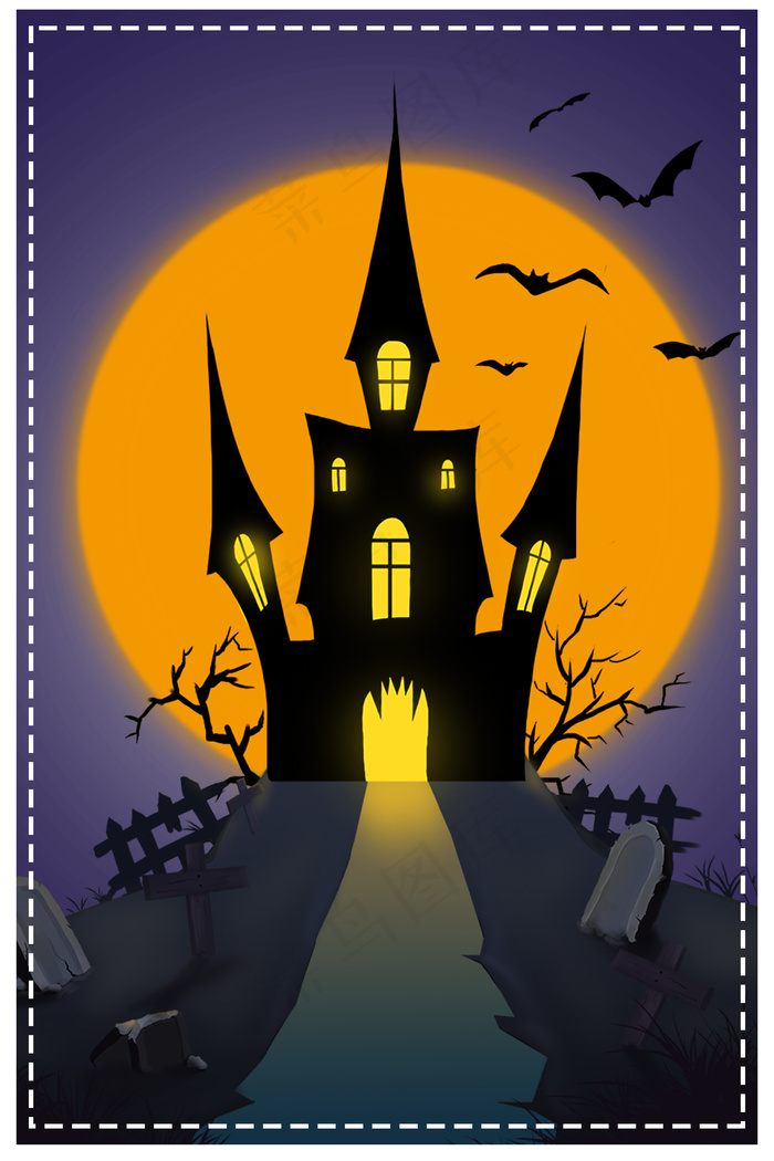 卡通万圣节古堡女巫