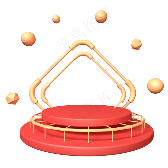 C4D红金舞台底盘立体圆盘球漂浮元,免抠元素(2000*2000px 300 dpi )