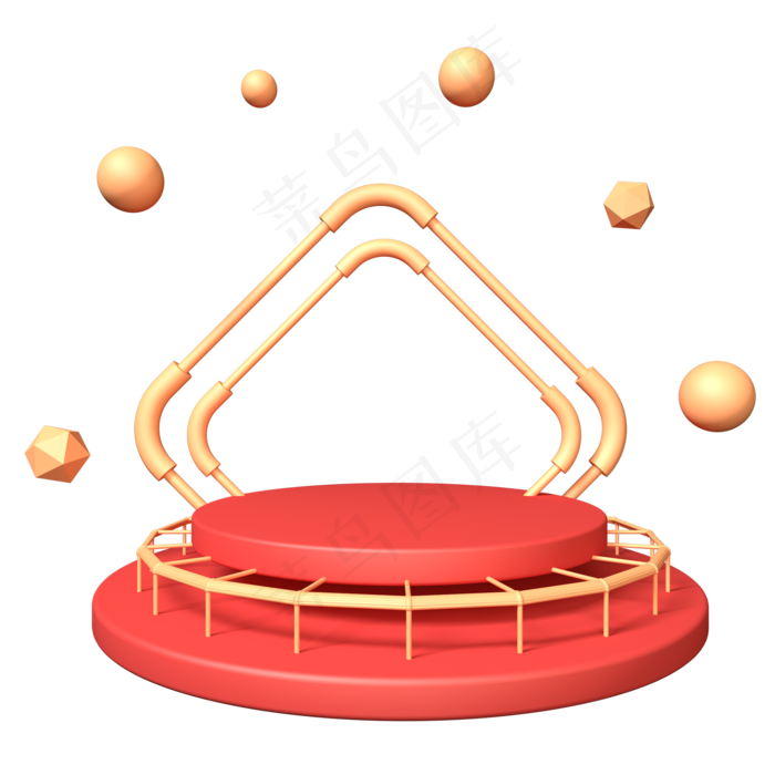 C4D红金舞台底盘立体圆盘球漂浮元,免抠元素