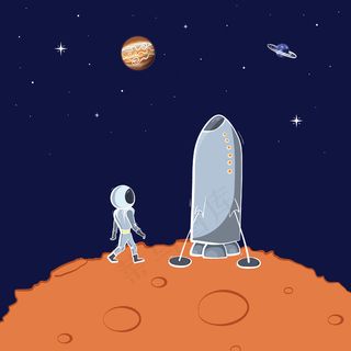 宇航员漂浮在太空中的矢量图。行星探索概念