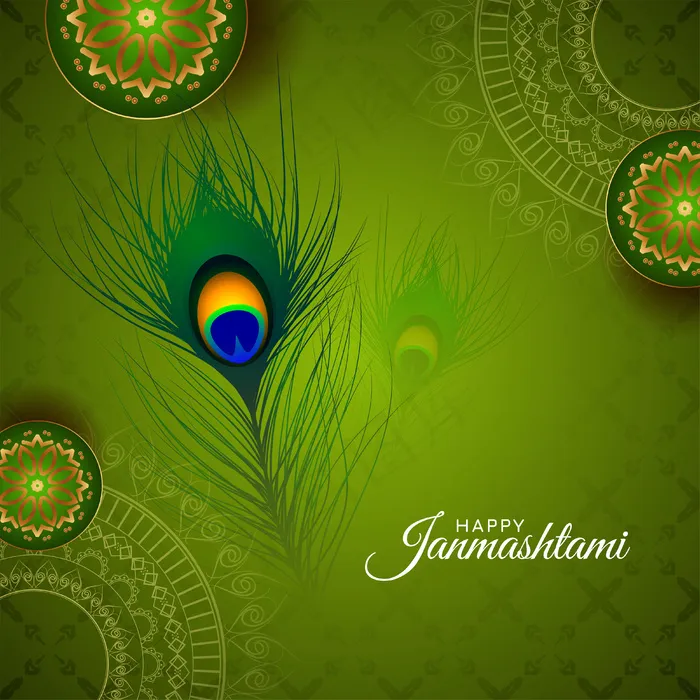 绿色快乐 janmashtami 节日孔雀羽毛背景矢量eps,ai矢量模版下载