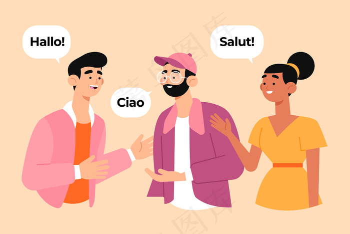 用多种语言交际的一群人eps,ai矢量模版下载
