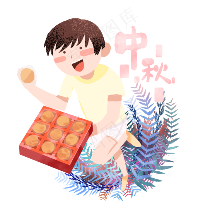 中秋节吃月饼男孩(2000X2000(DPI:300))psd模版下载