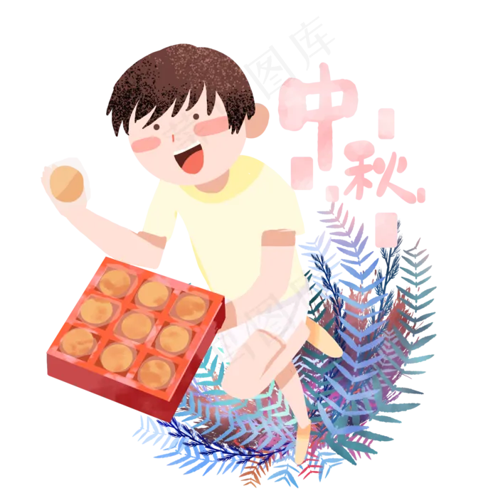 中秋节吃月饼男孩(2000X2000(DPI:300))psd模版下载