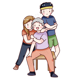 手绘卡通重阳节登山老人