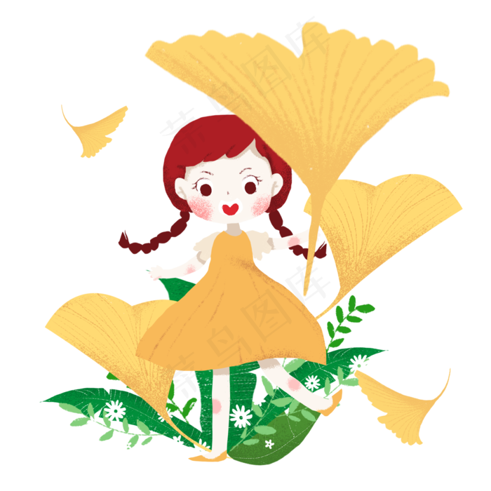 立秋银杏和小女孩