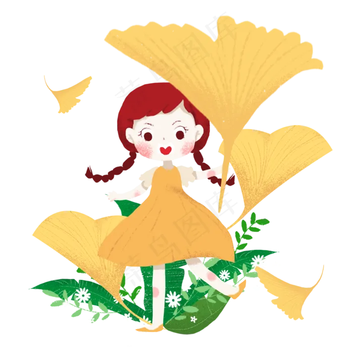 立秋银杏和小女孩(2000X2000(DPI:300))psd模版下载