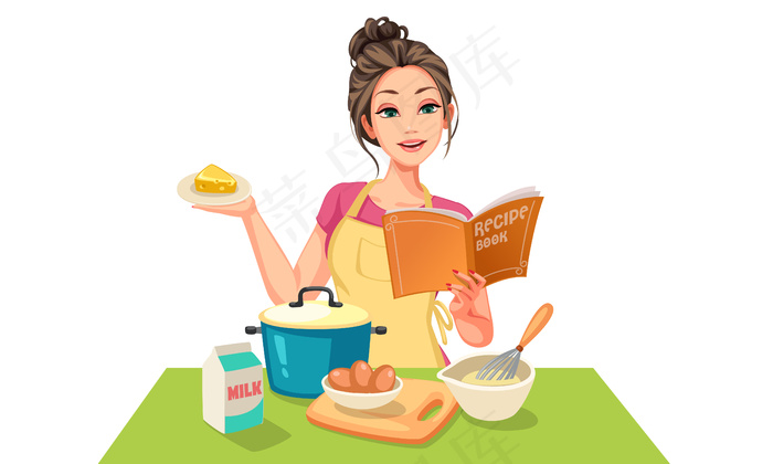 做蛋糕插图的美女