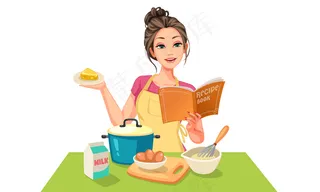 做蛋糕插图的美女