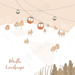 积雪山区和索道的最终冬季矢量