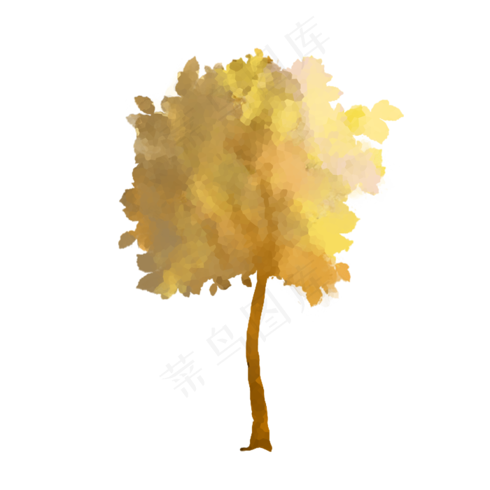 卡通手绘金黄色大树免抠png(2000X2000(DPI:300))psd模版下载