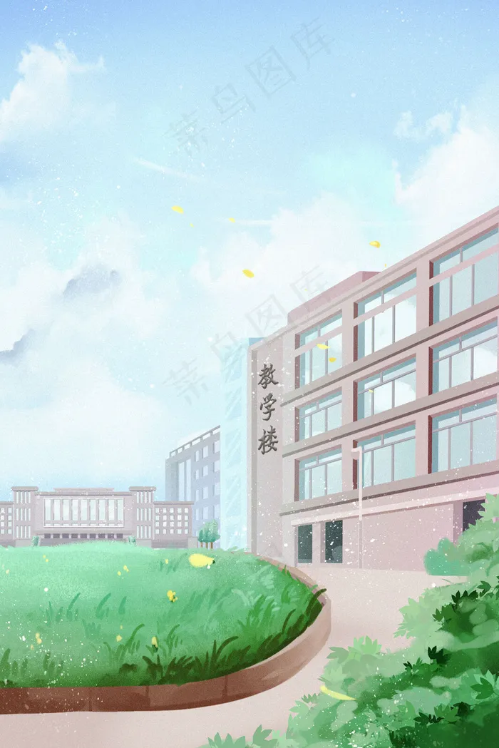 开学季绿色日系学校教学楼校园(3545*5315px 300 dpi )psd模版下载