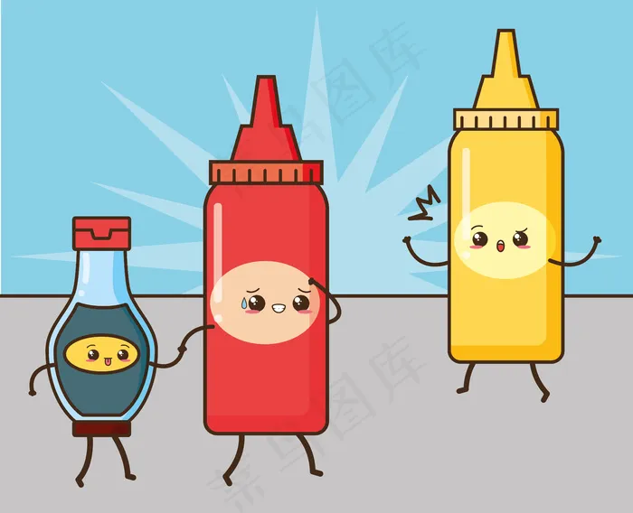 Kawaii快餐可爱酱汁插图eps,ai矢量模版下载