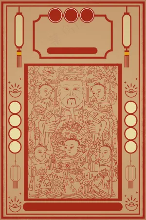 线描财神复古财神