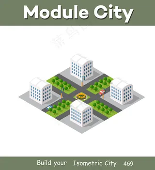 现代插图设计游戏和商业形态背景等距模块城市从城市建筑向量建筑。