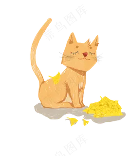 立秋玩银杏叶的橘猫