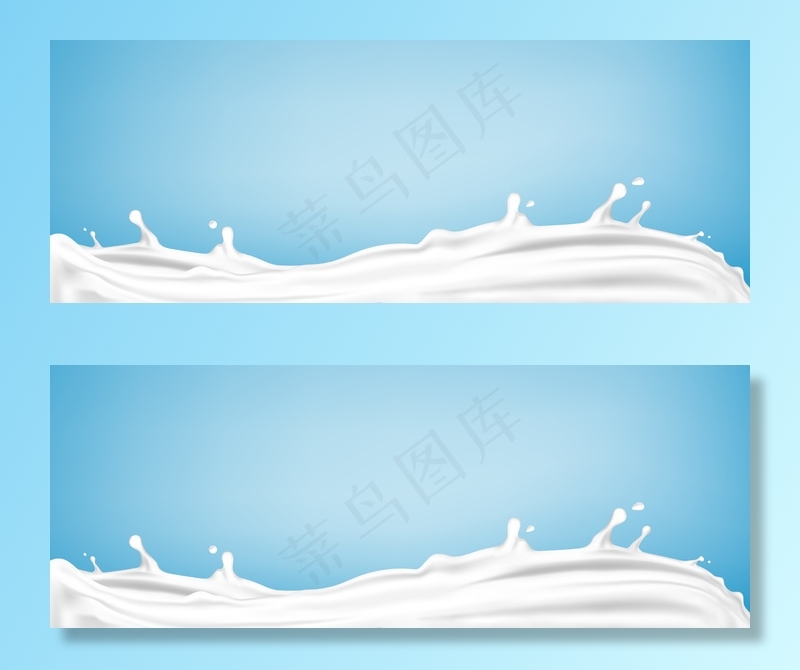 牛奶溅在蓝色的背景上。天然乳制品，酸奶或奶油飞溅。写实插图