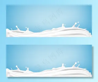 牛奶溅在蓝色的背景上。天然乳制品，酸奶或奶油飞溅。写实插图