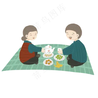 老俩口重阳节野餐小清新可商用元