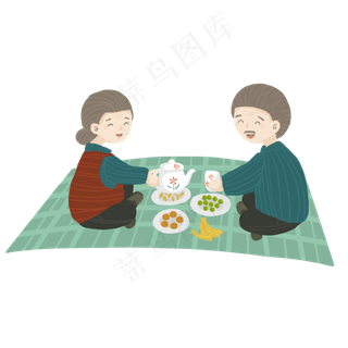 老俩口重阳节野餐小清新可商用元