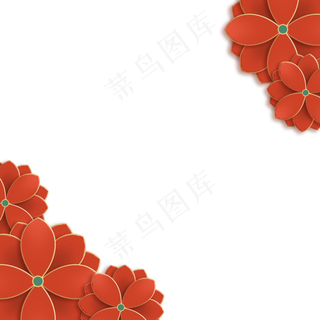 红色金边剪纸风花朵