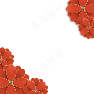 红色金边剪纸风花朵