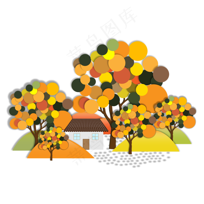 秋天树木山丘林間小屋矢量素材(2000X2000(DPI:300))ai矢量模版下载